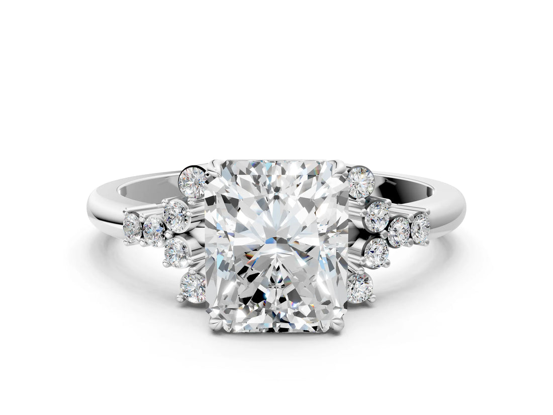 White gold Radiant Cut Diamond Ring with Side Stones and Four-Prong Setting_95