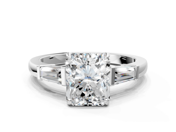 White Gold Radiant Cut Engagement Ring Setting with Tapered Baguettes