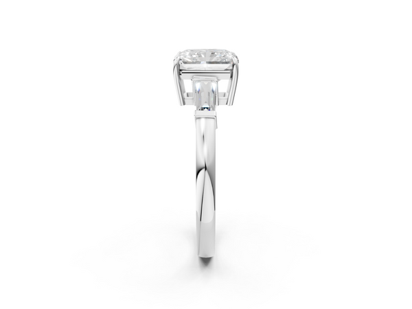 White Gold Radiant Cut Engagement Ring Setting with Tapered Baguettes