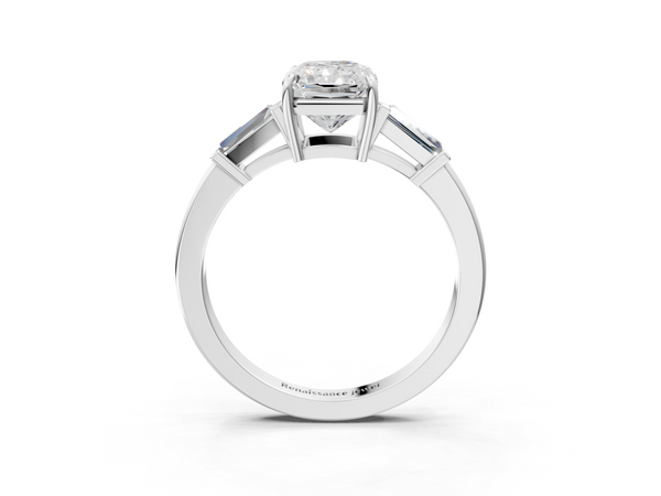 White Gold Radiant Cut Engagement Ring Setting with Tapered Baguettes