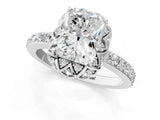 White gold Radiant Cut Diamond Scalloped Halo Engagement Ring with Round Shared Prong Band_13