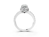 White gold Radiant Cut Diamond Scalloped Halo Engagement Ring with Round Shared Prong Band_15