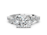 White gold Radiant Cut Diamond Scattered Round Accent Ring with Prong Setting_18