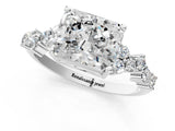 White gold Radiant Cut Diamond Scattered Round Accent Ring with Prong Setting_19