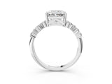 White gold Radiant Cut Diamond Scattered Round Accent Ring with Prong Setting_21