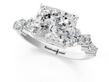 White gold Radiant Cut Diamond Scattered Round Accent Ring with Prong Setting_31