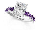 White gold Radiant Cut Diamond Side Stone Solitaire Ring with Round with Amethyst side stone and Four-Prong Setting_1