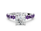 White gold Radiant Cut Diamond Side Stone Solitaire Ring with Round with Amethyst side stone and Four-Prong Setting_12