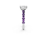 White gold Radiant Cut Diamond Side Stone Solitaire Ring with Round with Amethyst side stone and Four-Prong Setting_2