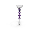 White gold Radiant Cut Diamond Side Stone Solitaire Ring with Round with Amethyst side stone and Four-Prong Setting_2