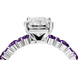 White gold Radiant Cut Diamond Side Stone Solitaire Ring with Round with Amethyst side stone and Four-Prong Setting_4