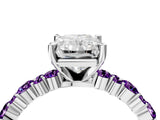 White gold Radiant Cut Diamond Side Stone Solitaire Ring with Round with Amethyst side stone and Four-Prong Setting_4