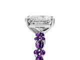 White gold Radiant Cut Diamond Side Stone Solitaire Ring with Round with Amethyst side stone and Four-Prong Setting_5