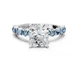 White gold Radiant Cut Diamond Side Stone Solitaire Ring with Round with Aquamarine side stone and Four-Prong Setting_12