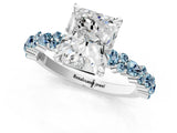 White gold Radiant Cut Diamond Side Stone Solitaire Ring with Round with Aquamarine side stone and Four-Prong Setting_13