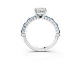 White gold Radiant Cut Diamond Side Stone Solitaire Ring with Round with Aquamarine side stone and Four-Prong Setting_15