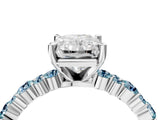 White gold Radiant Cut Diamond Side Stone Solitaire Ring with Round with Aquamarine side stone and Four-Prong Setting_16