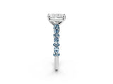 White gold Radiant Cut Diamond Side Stone Solitaire Ring with Round with Aquamarine side stone and Four-Prong Setting_2
