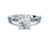 White gold Radiant Cut Diamond Side Stone Solitaire Ring with Round with Aquamarine side stone and Four-Prong Setting_24
