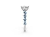 White gold Radiant Cut Diamond Side Stone Solitaire Ring with Round with Aquamarine side stone and Four-Prong Setting_26