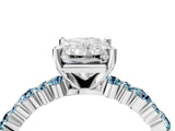 White gold Radiant Cut Diamond Side Stone Solitaire Ring with Round with Aquamarine side stone and Four-Prong Setting_28