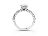 White gold Radiant Cut Diamond Side Stone Solitaire Ring with Round with Aquamarine side stone and Four-Prong Setting_3