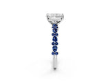 White gold Radiant Cut Diamond Side Stone Solitaire Ring with Round with Blue Sapphire side stone and Four-Prong Setting_2