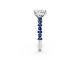White gold Radiant Cut Diamond Side Stone Solitaire Ring with Round with Blue Sapphire side stone and Four-Prong Setting_2