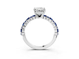 White gold Radiant Cut Diamond Side Stone Solitaire Ring with Round with Blue Sapphire side stone and Four-Prong Setting_3