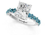 White gold Radiant Cut Diamond Side Stone Solitaire Ring with Round with Blue Topaz side stone and Four-Prong Setting_1