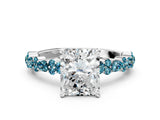 White gold Radiant Cut Diamond Side Stone Solitaire Ring with Round with Blue Topaz side stone and Four-Prong Setting_12