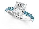 White gold Radiant Cut Diamond Side Stone Solitaire Ring with Round with Blue Topaz side stone and Four-Prong Setting_13