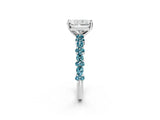 White gold Radiant Cut Diamond Side Stone Solitaire Ring with Round with Blue Topaz side stone and Four-Prong Setting_2