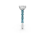 White gold Radiant Cut Diamond Side Stone Solitaire Ring with Round with Blue Topaz side stone and Four-Prong Setting_2