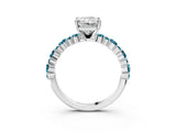 White gold Radiant Cut Diamond Side Stone Solitaire Ring with Round with Blue Topaz side stone and Four-Prong Setting_3