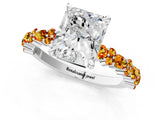 White gold Radiant Cut Diamond Side Stone Solitaire Ring with Round with Citrine side stone and Four-Prong Setting_1