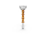 White gold Radiant Cut Diamond Side Stone Solitaire Ring with Round with Citrine side stone and Four-Prong Setting_2