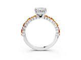 White gold Radiant Cut Diamond Side Stone Solitaire Ring with Round with Citrine side stone and Four-Prong Setting_3