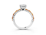 White gold Radiant Cut Diamond Side Stone Solitaire Ring with Round with Citrine side stone and Four-Prong Setting_3