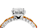 White gold Radiant Cut Diamond Side Stone Solitaire Ring with Round with Citrine side stone and Four-Prong Setting_4