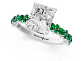 White gold Radiant Cut Diamond Side Stone Solitaire Ring with Round with Emerald side stone and Four-Prong Setting_1