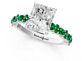 White gold Radiant Cut Diamond Side Stone Solitaire Ring with Round with Emerald side stone and Four-Prong Setting_13