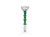 White gold Radiant Cut Diamond Side Stone Solitaire Ring with Round with Emerald side stone and Four-Prong Setting_14