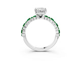White gold Radiant Cut Diamond Side Stone Solitaire Ring with Round with Emerald side stone and Four-Prong Setting_15