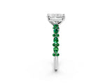 White gold Radiant Cut Diamond Side Stone Solitaire Ring with Round with Emerald side stone and Four-Prong Setting_2
