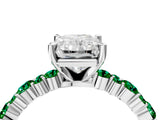 White gold Radiant Cut Diamond Side Stone Solitaire Ring with Round with Emerald side stone and Four-Prong Setting_4