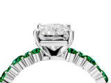 White gold Radiant Cut Diamond Side Stone Solitaire Ring with Round with Emerald side stone and Four-Prong Setting_4
