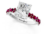 White gold Radiant Cut Diamond Side Stone Solitaire Ring with Round with Garnet side stone and Four-Prong Setting_1