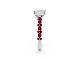 White gold Radiant Cut Diamond Side Stone Solitaire Ring with Round with Garnet side stone and Four-Prong Setting_14