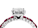 White gold Radiant Cut Diamond Side Stone Solitaire Ring with Round with Garnet side stone and Four-Prong Setting_16